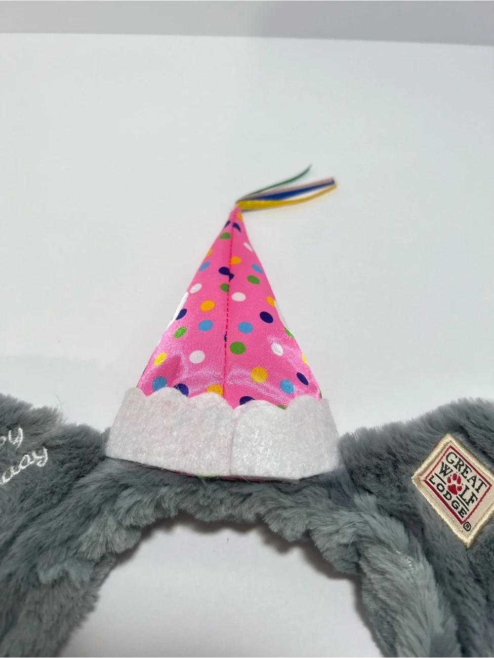 Great Wolf Lodge PINK Headband Birthday Party Hat Plush Gray Fur Ears